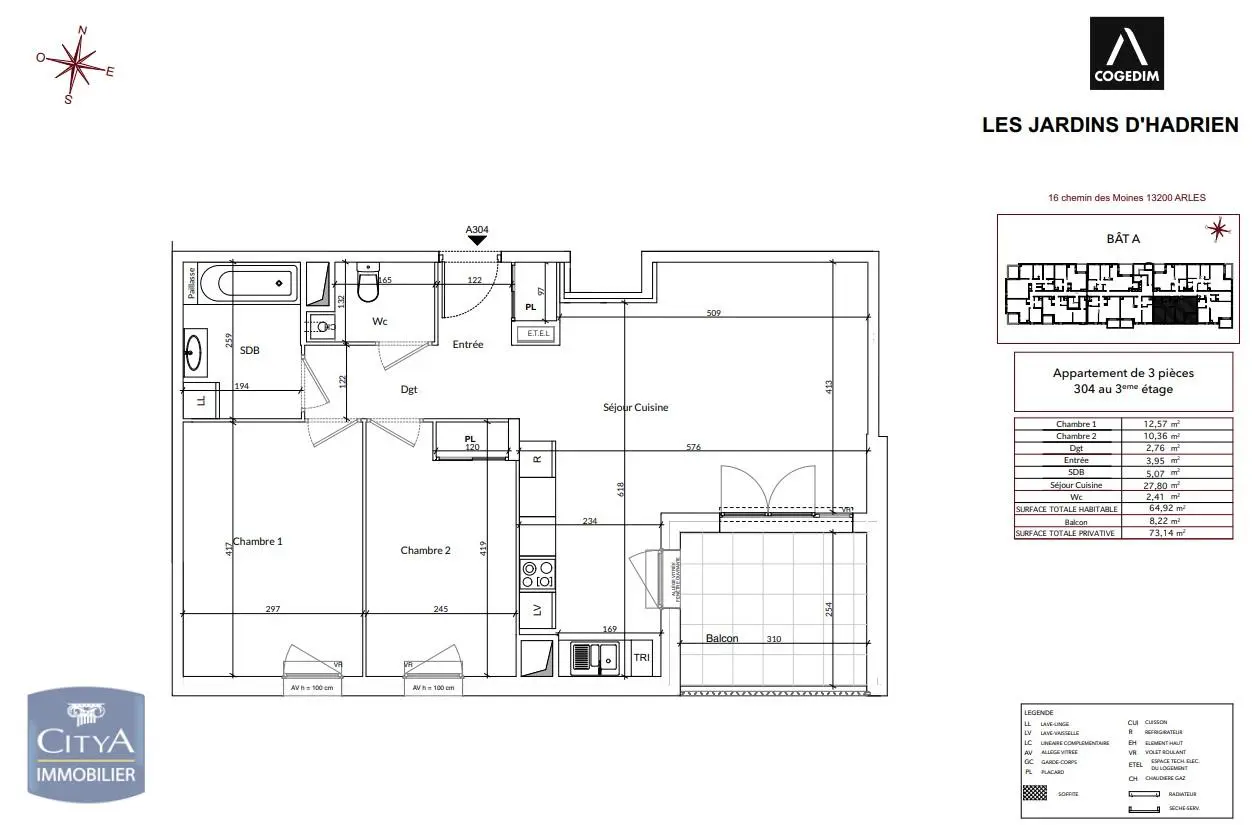 ARLES - LOCATION - RESIDENCE NEUVE - PARKING - BALCON