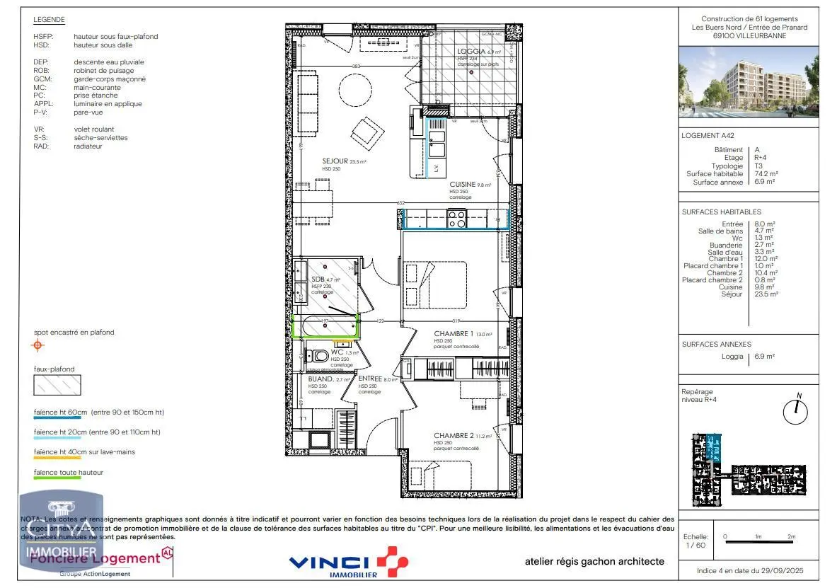 Appartement 3 pièces 74 m² · à Villeurbanne · 74,2 m² · 1 263 €/mois