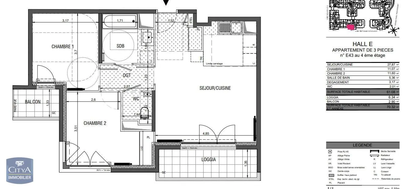 Photo 2 Appartement 3 pièces 61.08m²
