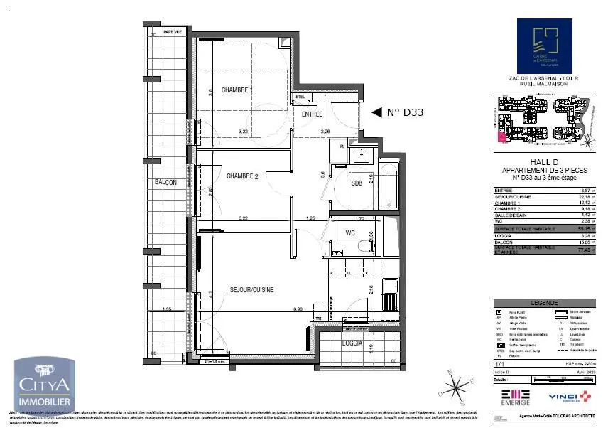 Photo 1 Appartement 3 pièces 59.15m²