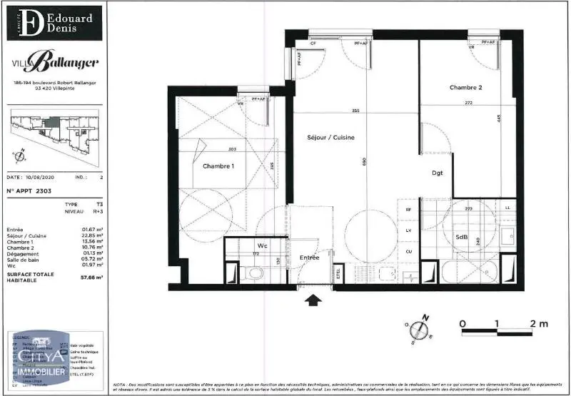 Photo 2 Appartement 3 pièces 57.66m²