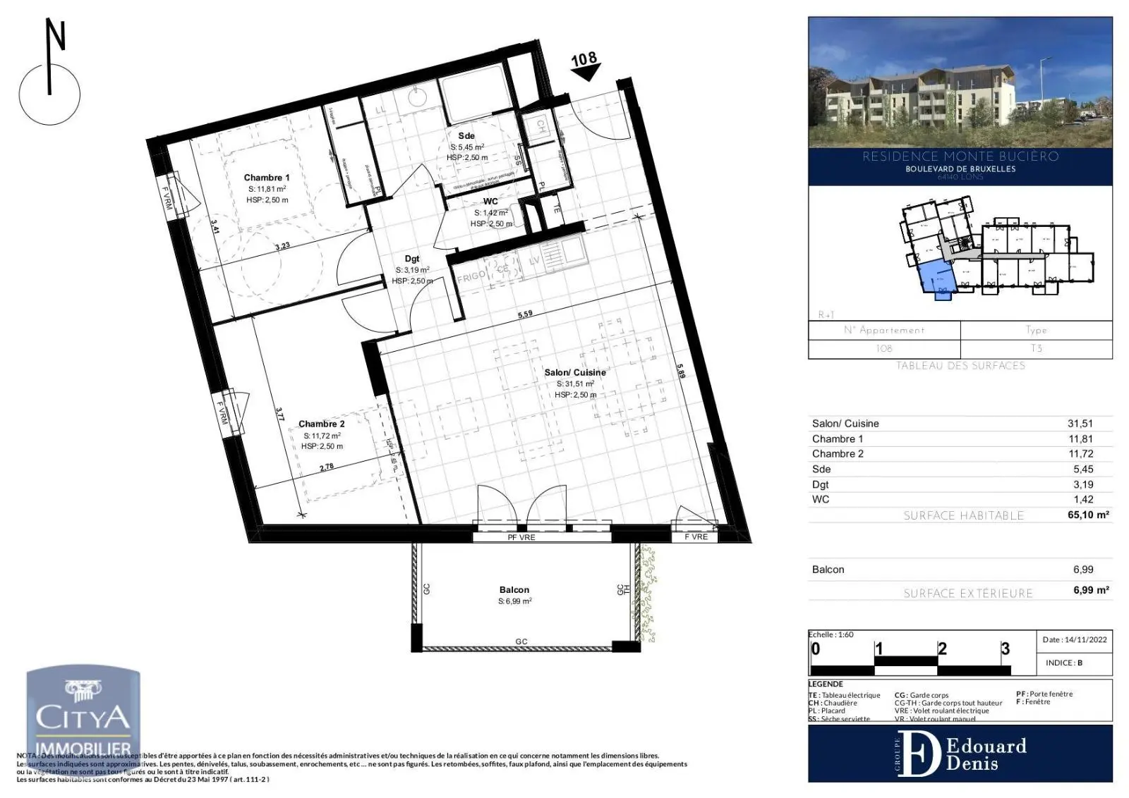 Photo 1 Appartement 3 pièces 65.1m²