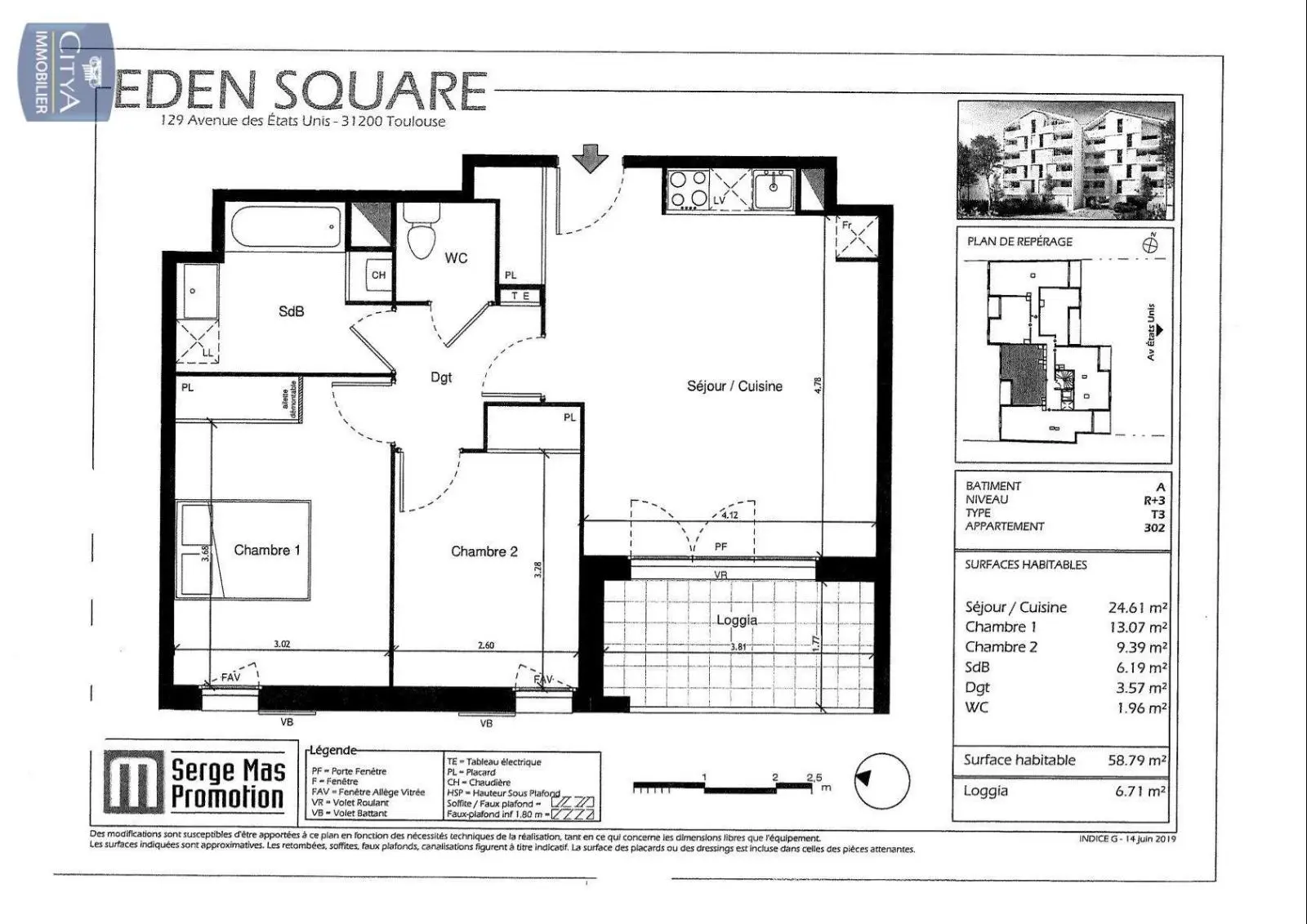 Photo 1 Appartement 3 pièces 58.79m²