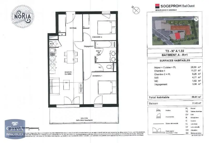 Photo 1 Appartement 3 pièces 59.61m²
