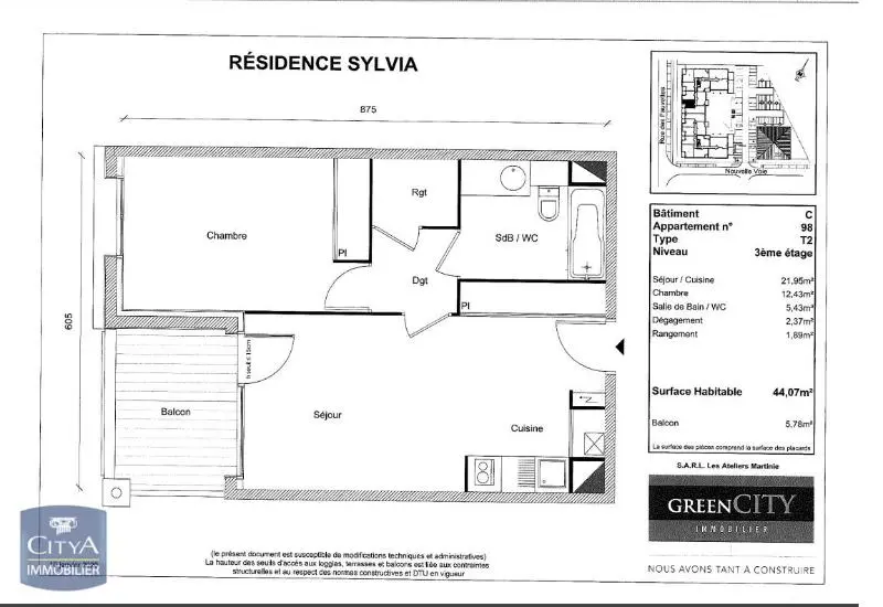 Photo 2 Appartement 2 pièces 44.07m²