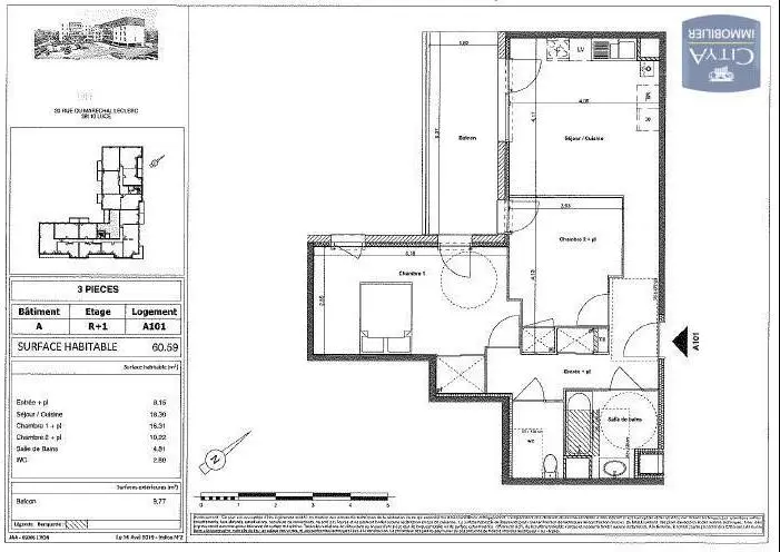 Photo 1 Appartement 3 pièces 60.59m²