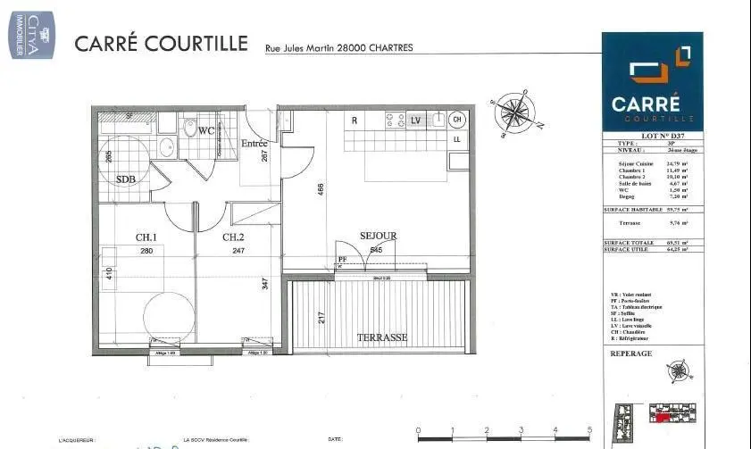 Photo 1 Appartement 3 pièces 59.75m²