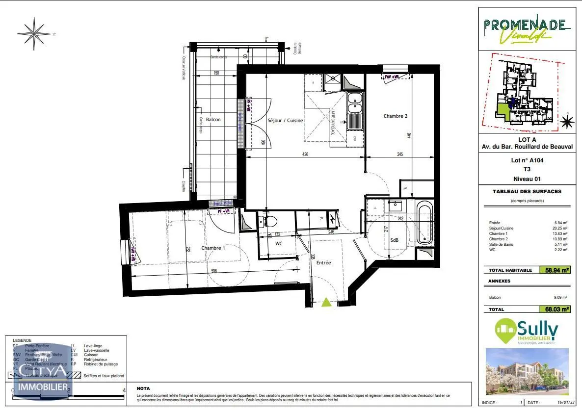 Photo 1 Appartement 3 pièces 58.94m²