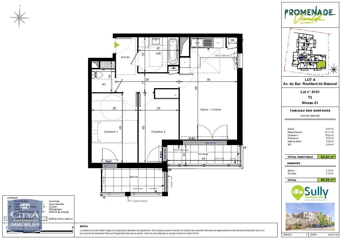 Photo 1 Appartement 3 pièces 56.92m²