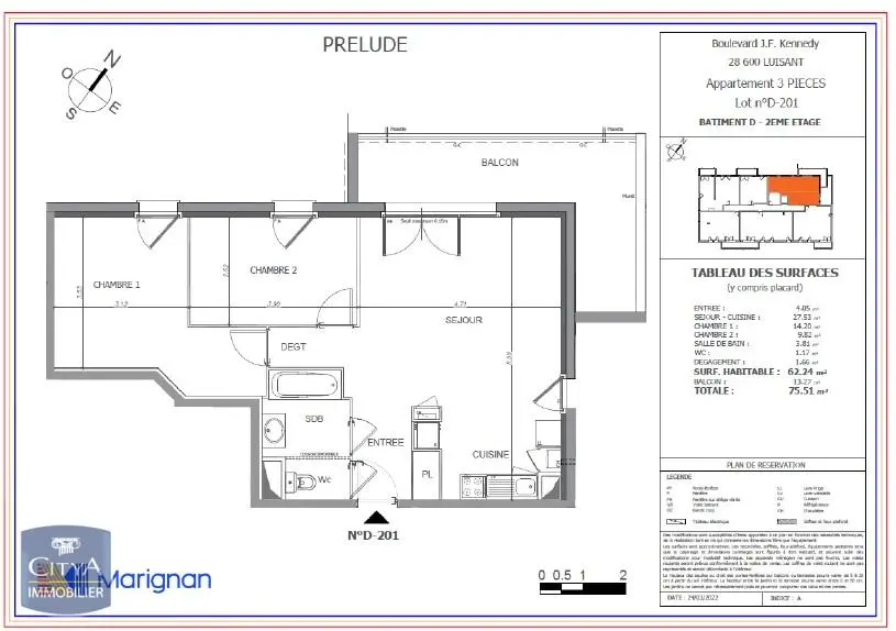 Photo 2 Appartement 3 pièces 62.24m²
