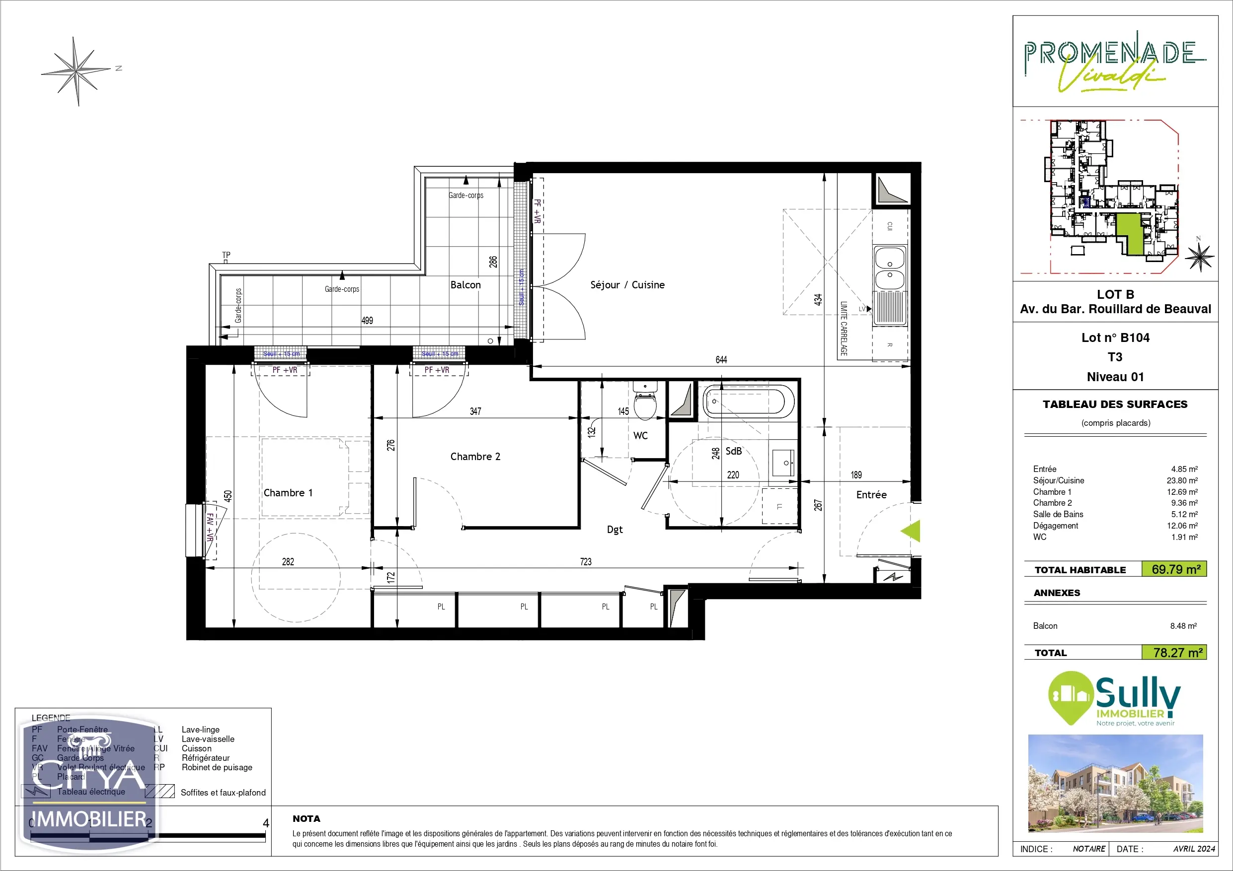 Photo 1 Appartement 3 pièces 69.79m²