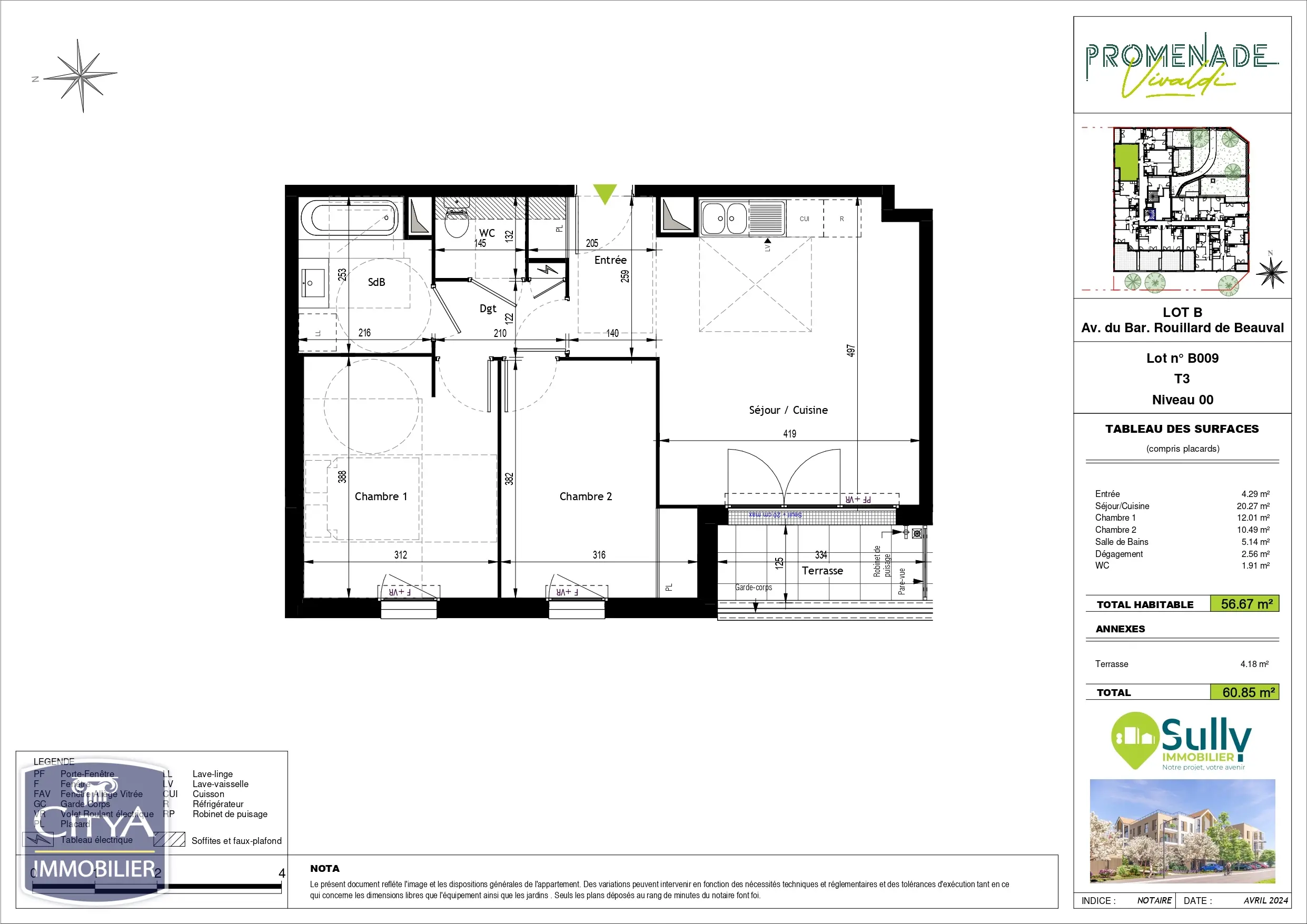 Photo 1 Appartement 3 pièces 56.67m²