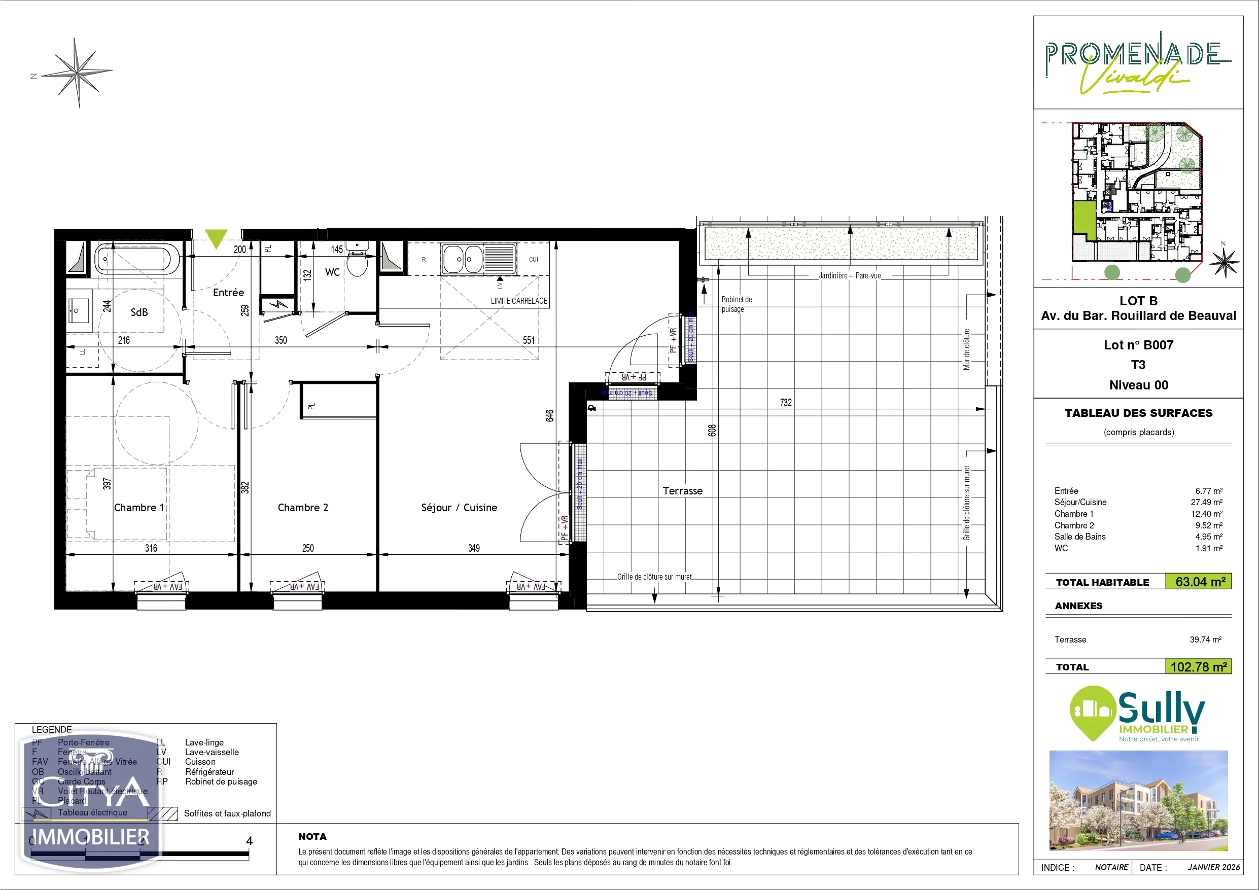 Photo 1 Appartement 3 pièces 63.04m²
