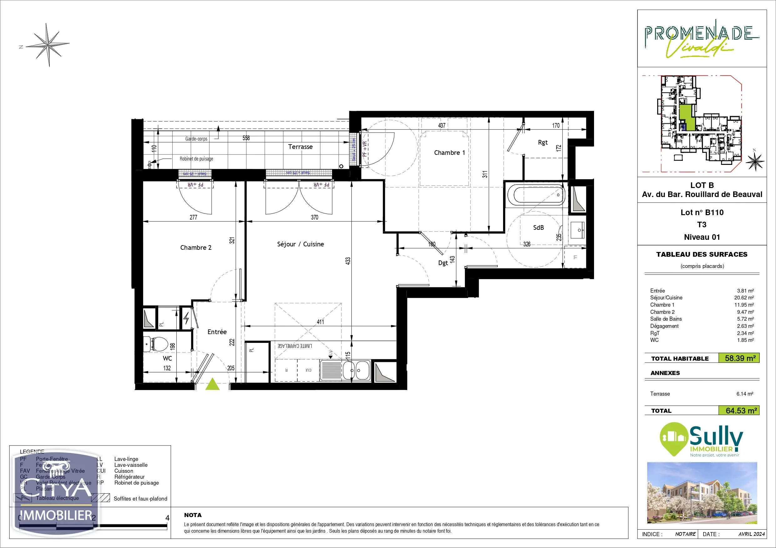 Photo 1 Appartement 3 pièces 58.39m²