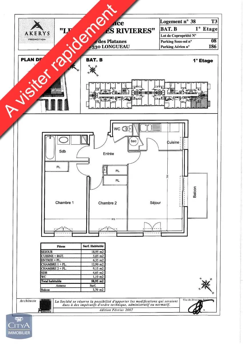 Photo 1 Appartement 3 pièces 58.95m²