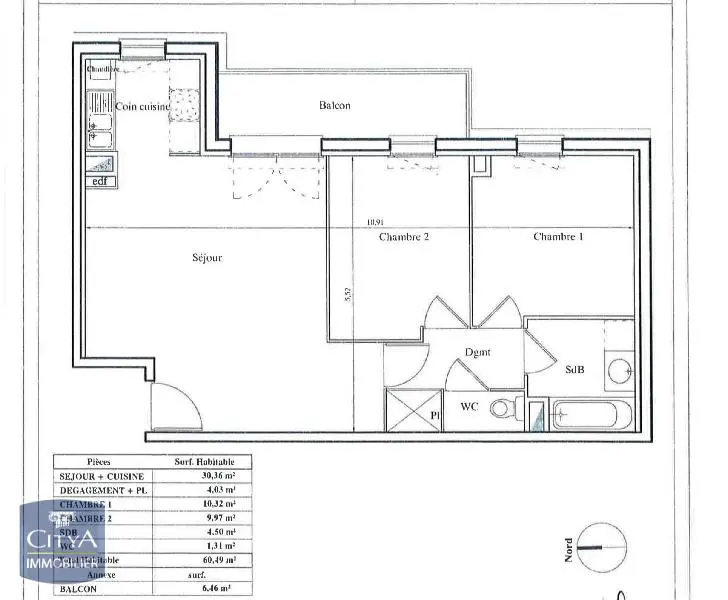 Photo 10 Appartement 3 pièces 60.49m²