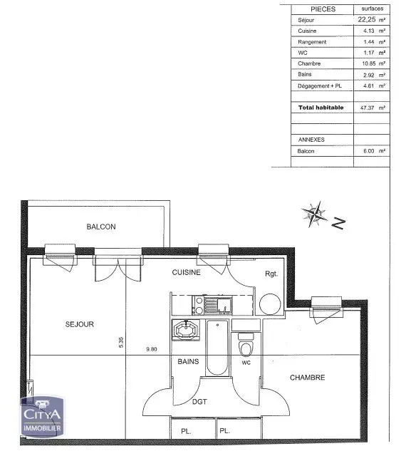 Photo 2 Appartement 2 pièces 47.37m²