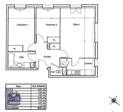 Photo 7 Appartement 3 pièces 58.95m²