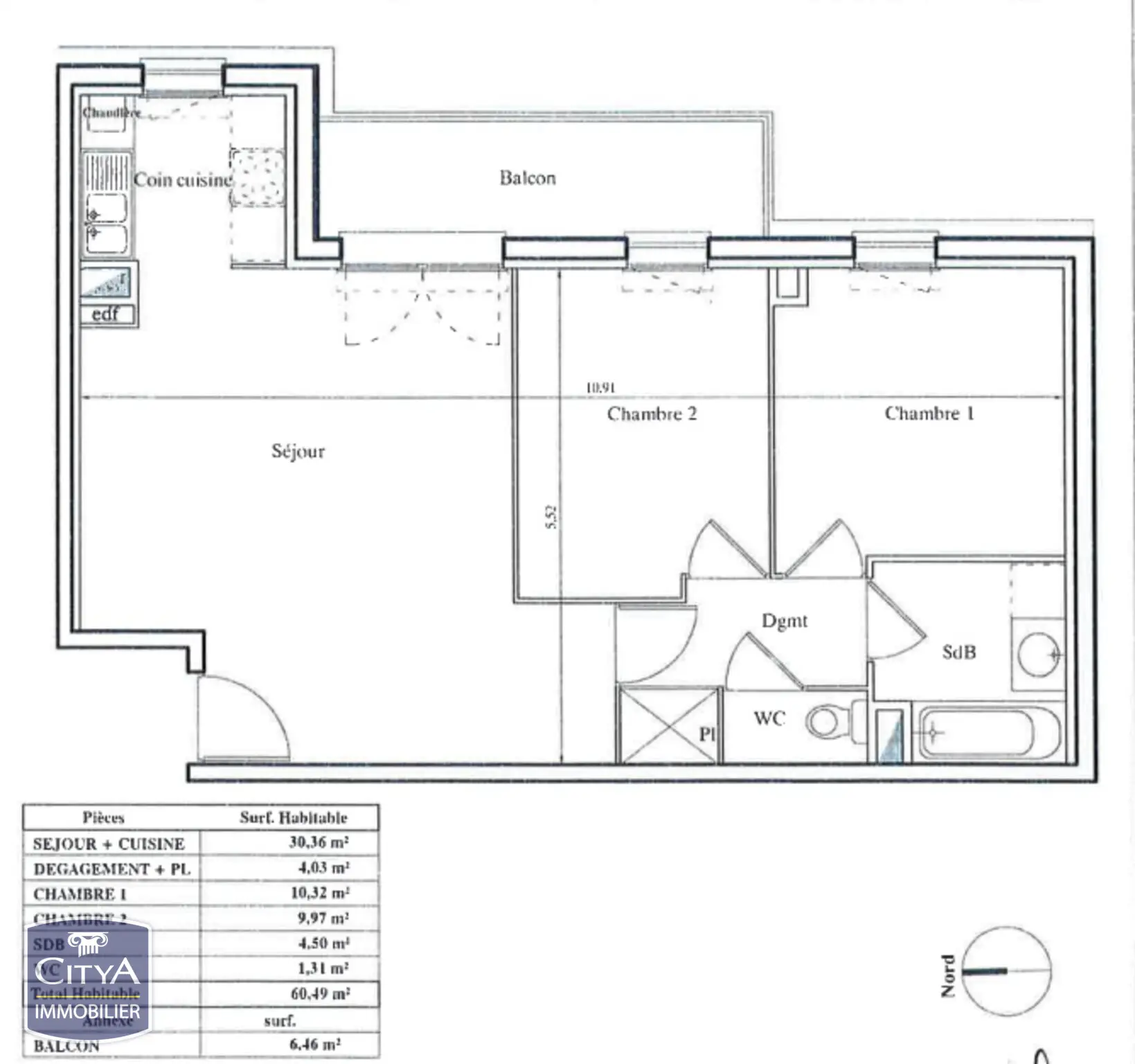 Photo 3 Appartement 3 pièces 60.49m²