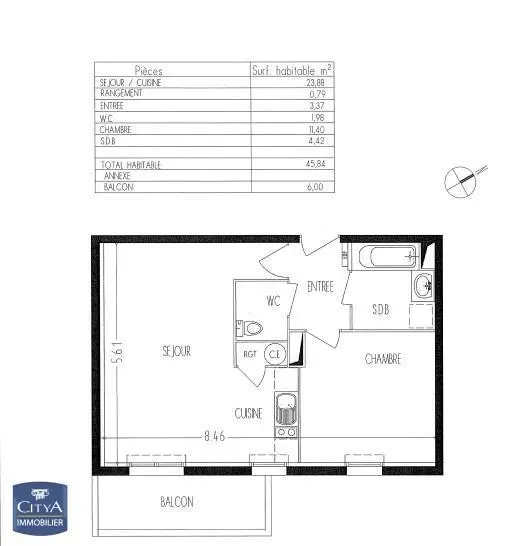 Photo 2 Appartement 2 pièces 54.68m²