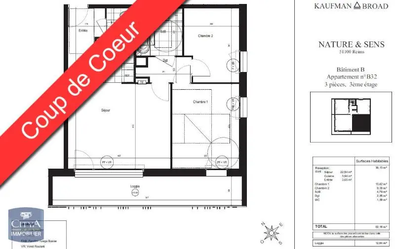 Photo 1 Appartement 3 pièces 62.18m²