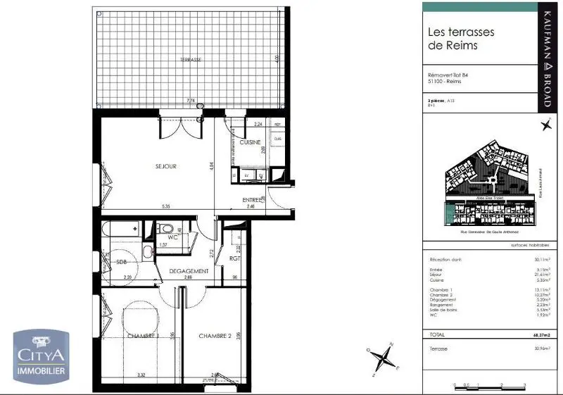 Photo 1 Appartement 3 pièces 68.37m²