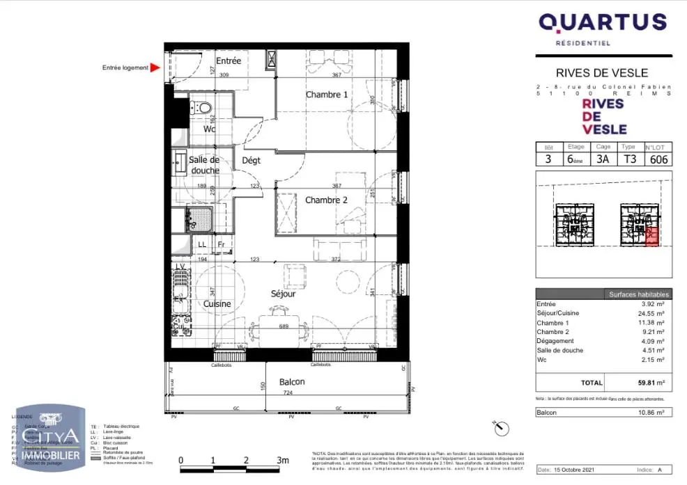 Photo 2 Appartement 3 pièces 59.81m²