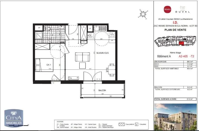 Photo 1 Appartement 2 pièces 45.4m²