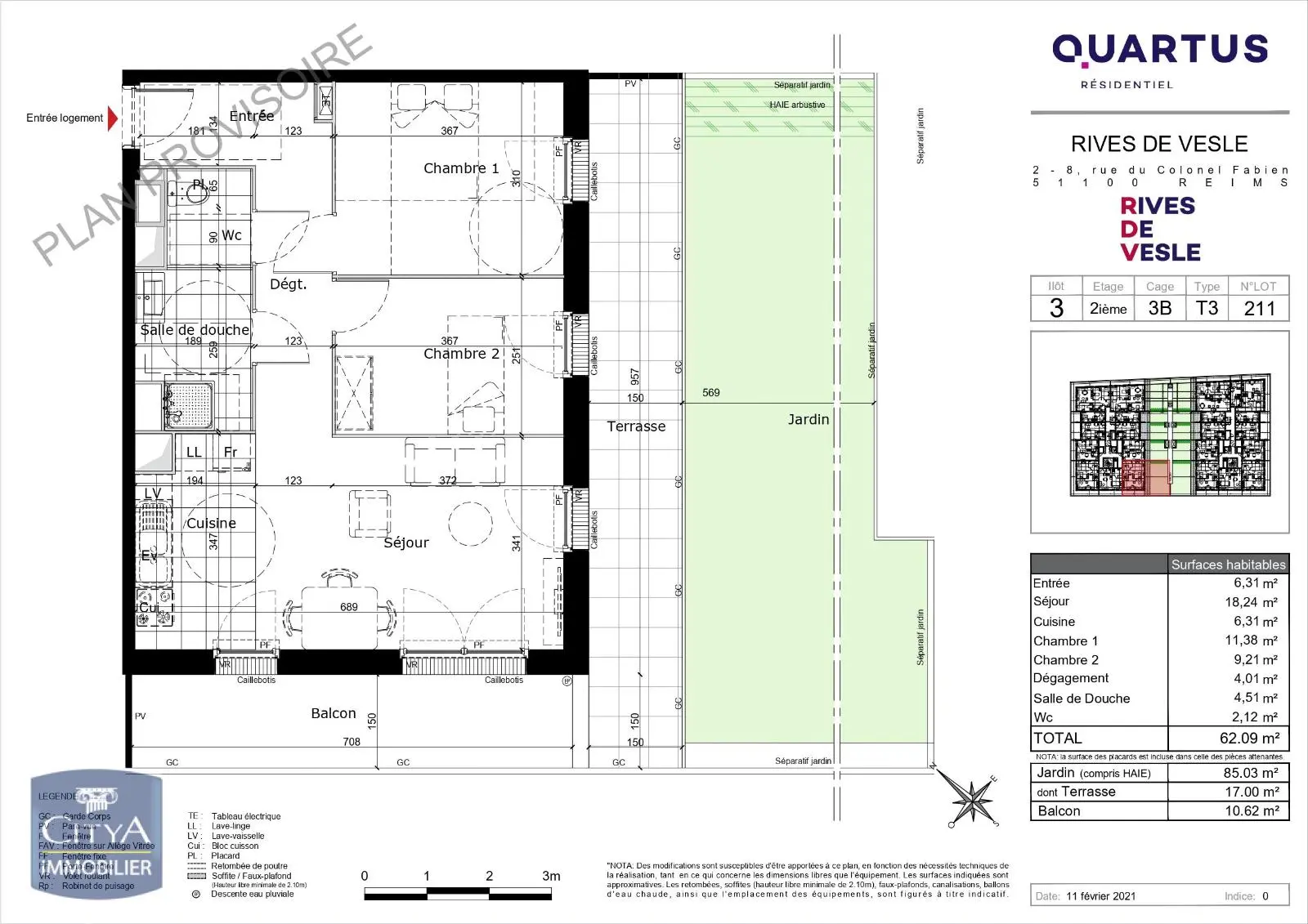 Photo 1 Appartement 3 pièces 62.09m²