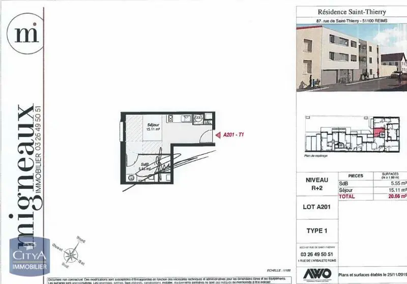 Photo 2 Appartement 1 pièce 20.66m²
