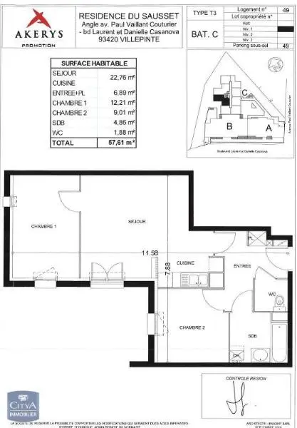 Villepinte (93420) Appartement 3 pièces 57.61m² photo 8