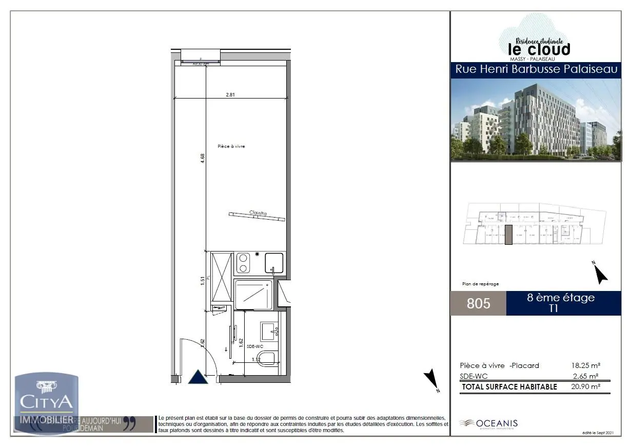 Photo 2 Appartement 1 pièce 20.9m²