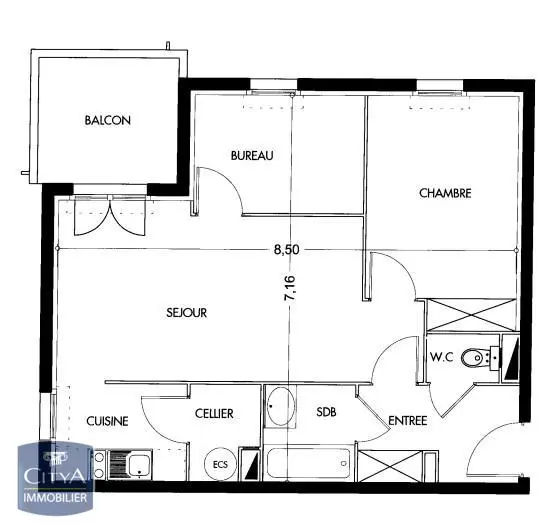 Photo 2 Appartement 3 pièces 55m²