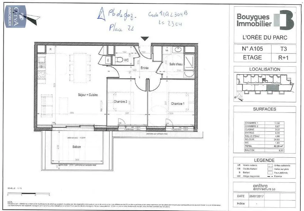Photo 2 Appartement 3 pièces 62.28m²