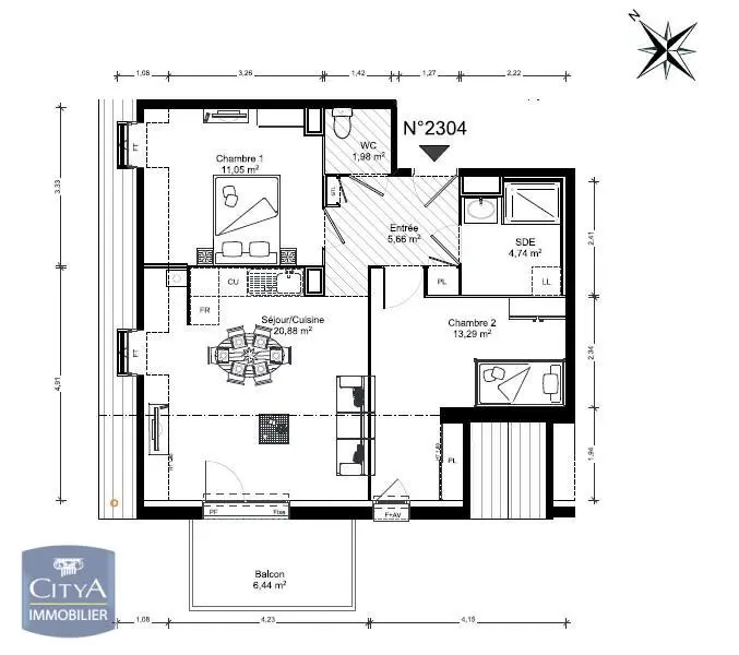 Photo 2 Appartement 3 pièces 57.6m²