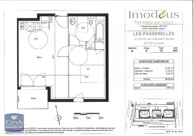 Illustration pour Appartement 2 pièces 39.76m² Photo Appartement 2 pièces 39.76m²