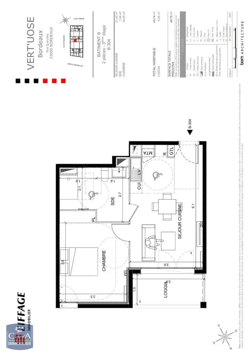 Photo 2 Appartement 2 pièces 43.74m²