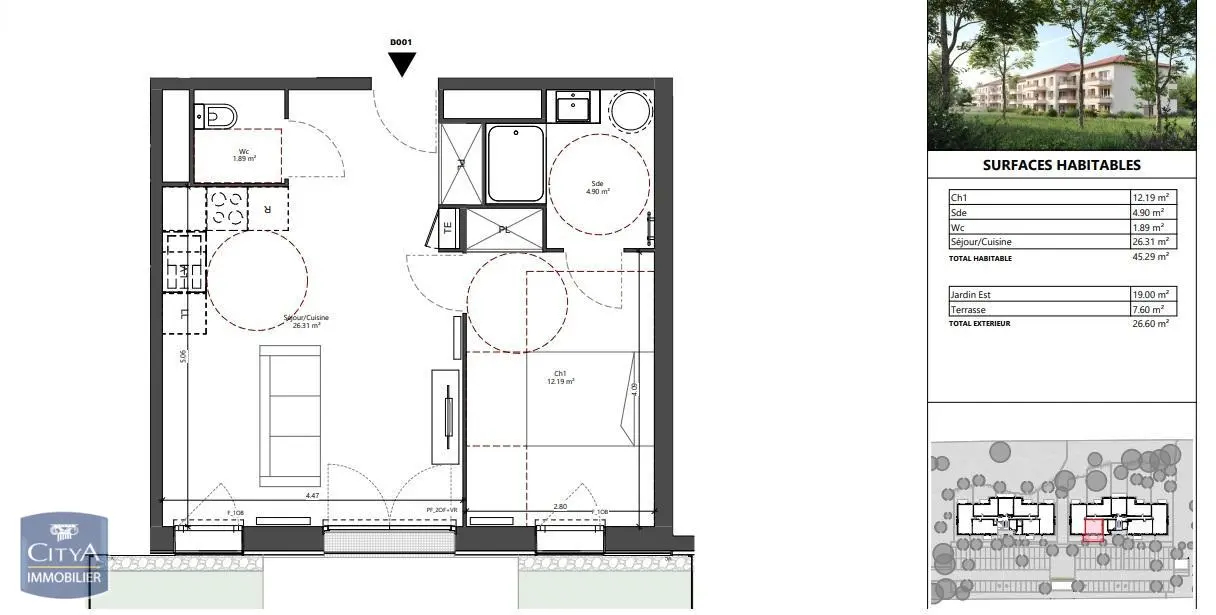 Photo 2 Appartement 2 pièces 45.29m²