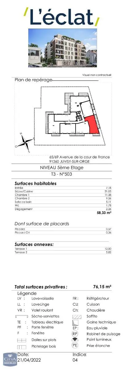 Photo 7 Appartement 3 pièces 58.33m²