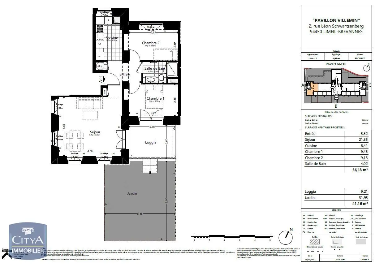 Photo 1 Appartement 3 pièces 56.18m²