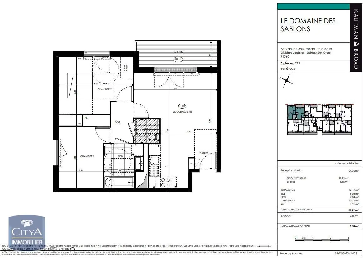 Photo 1 Appartement 3 pièces 57.72m²