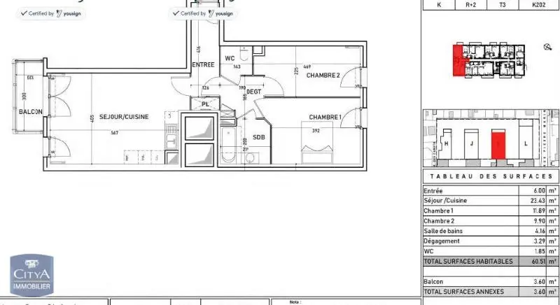 Photo 6 Appartement 3 pièces 60.51m²