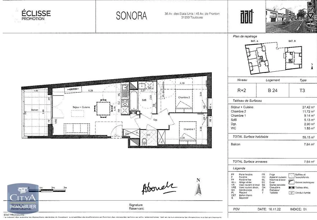 Photo 2 Appartement 3 pièces 58.15m²