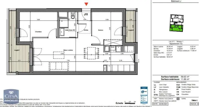 Photo 4 Appartement 3 pièces 59.63m²