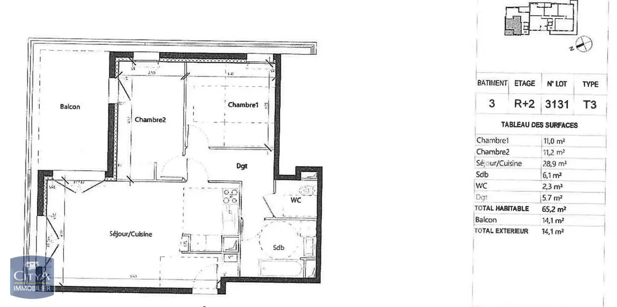 Photo 1 Appartement 3 pièces 65.2m²