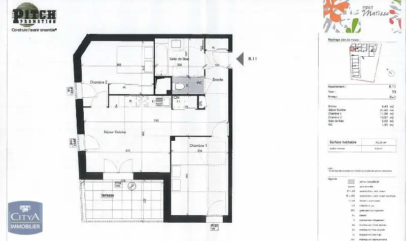 Photo 1 Appartement 3 pièces 55.25m²