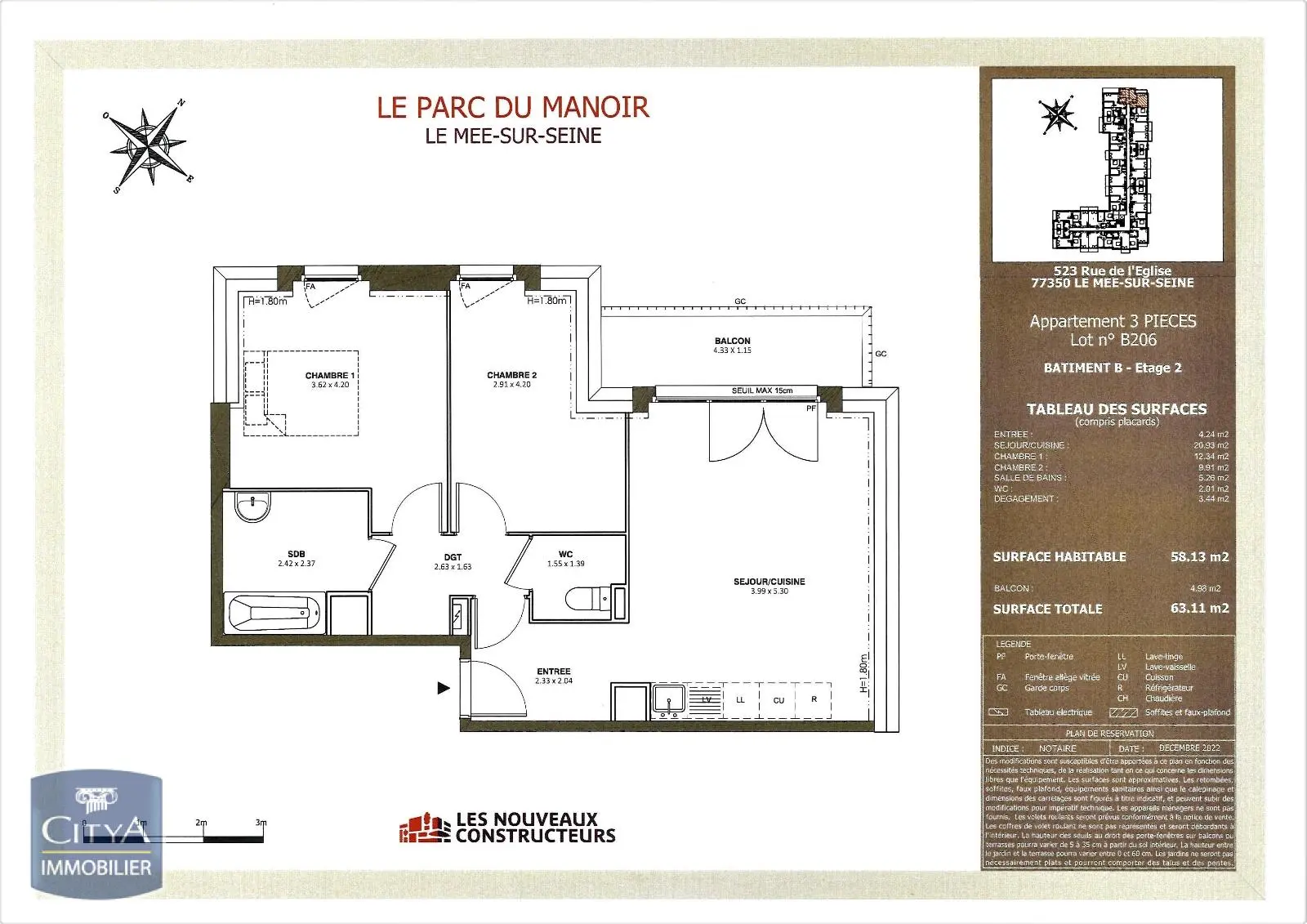 Photo 1 Appartement 3 pièces 58.13m²
