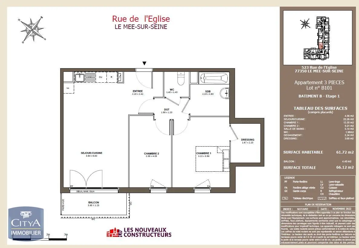 Photo 2 Appartement 3 pièces 61.72m²