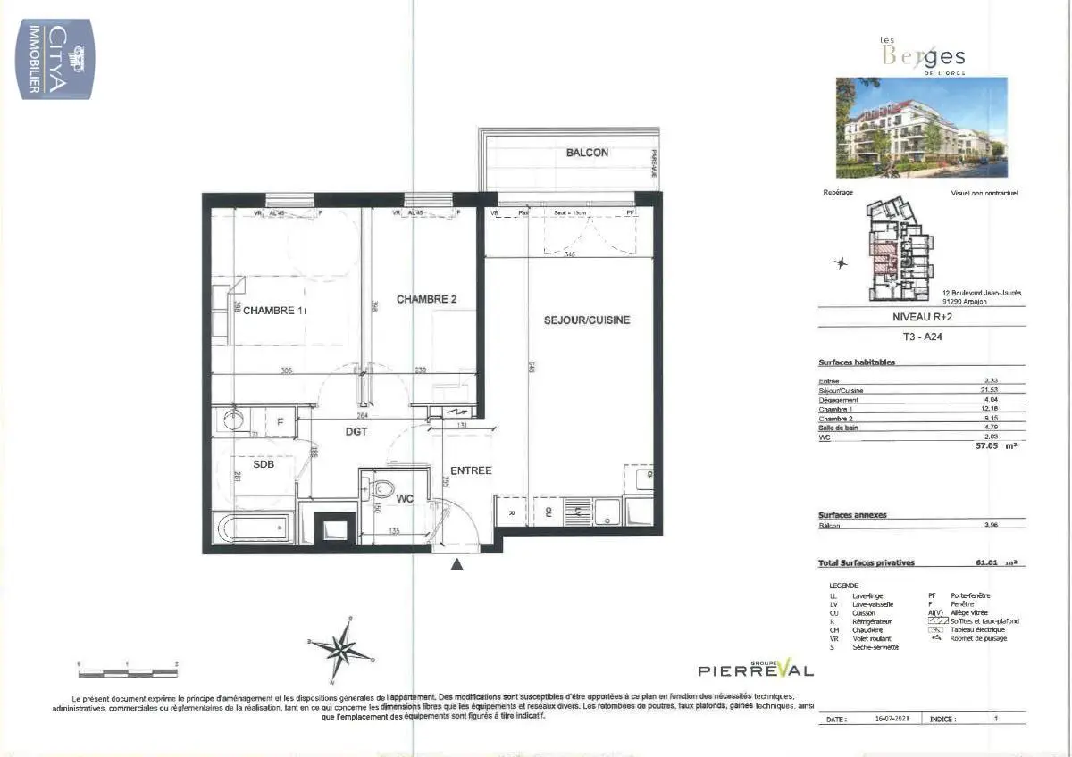 Photo 1 Appartement 3 pièces 57.14m²