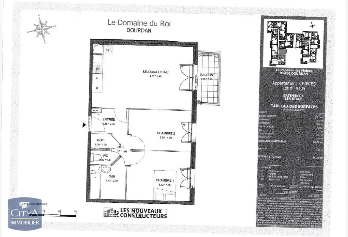 Photo 1 Appartement 3 pièces 60.36m²